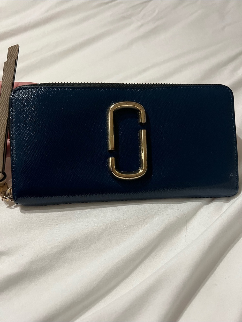 Marc Jacobs- Navy Blue & Orange Zip-Around Wallet with Gold Accent